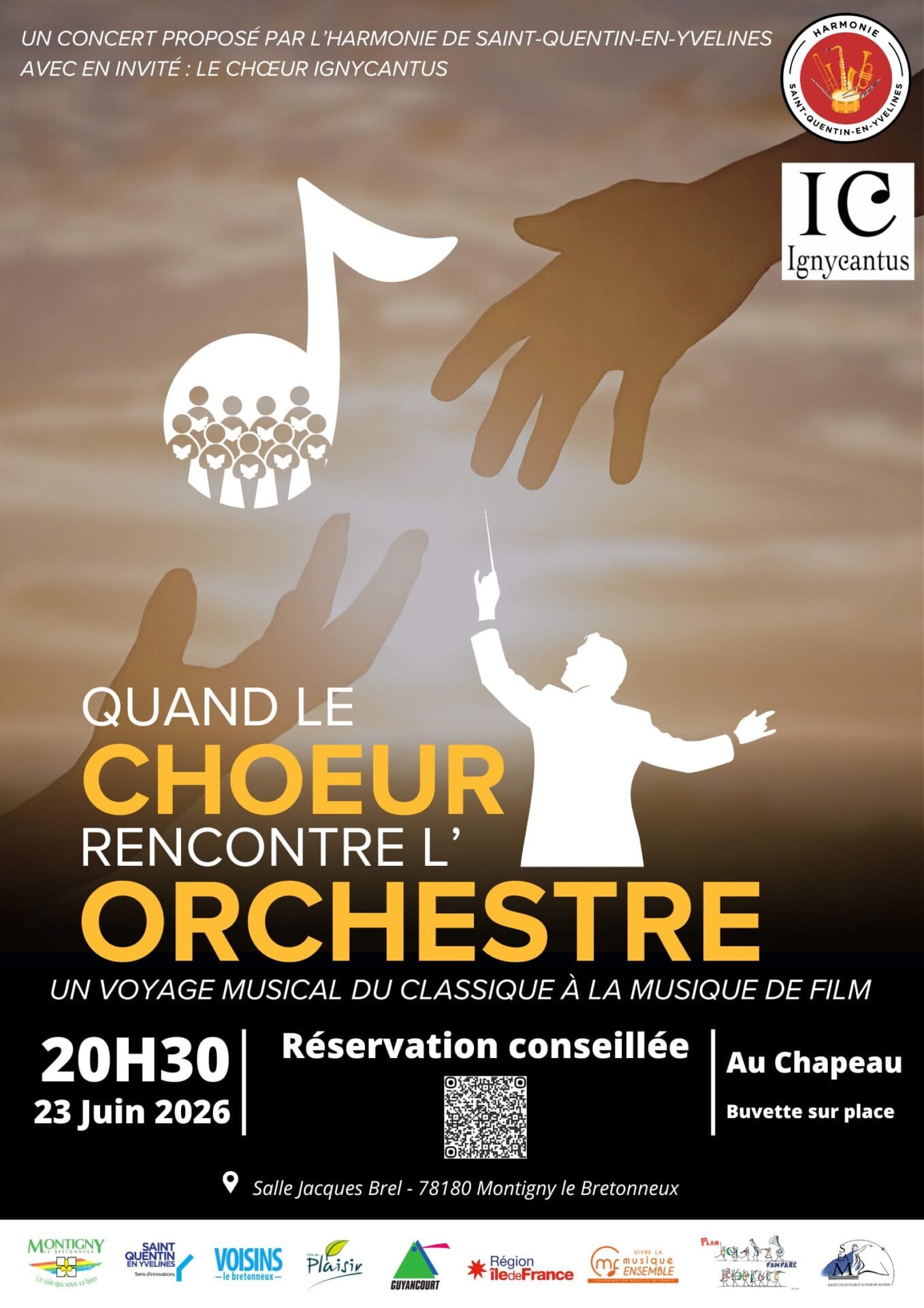 Affiche publicitaire pour une animation musicale pour Noël, de HSQY, le 1er Décembre 2024 à 11h à Plaisir